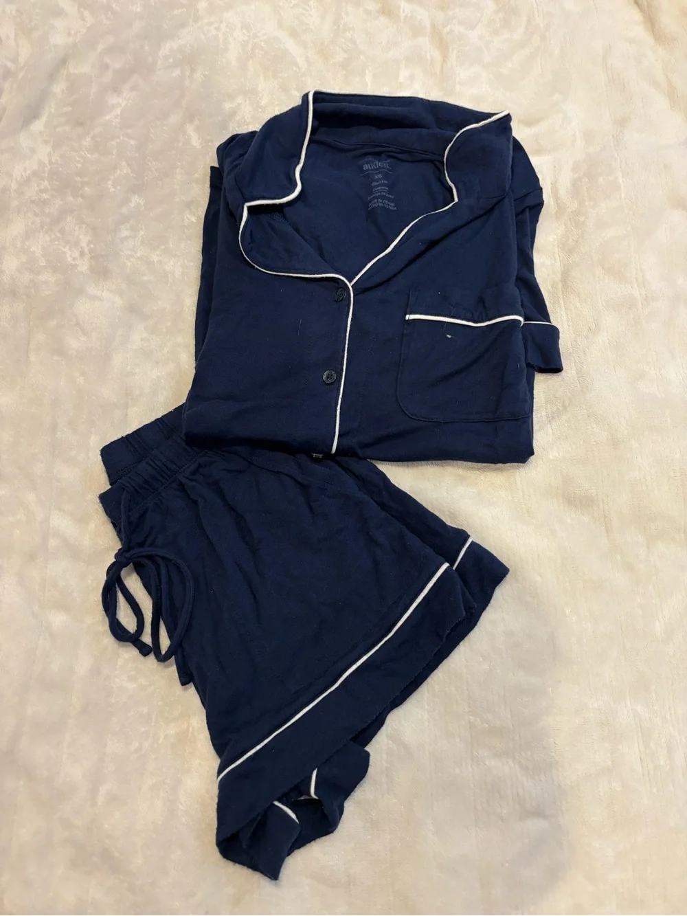 Navy Piped Pajama Set with Shorts